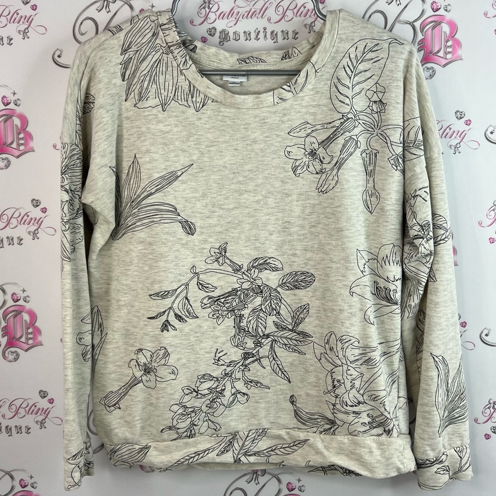 Jacqueline de Yong sweater floral linework art flowers grey Cream Sweatshirt